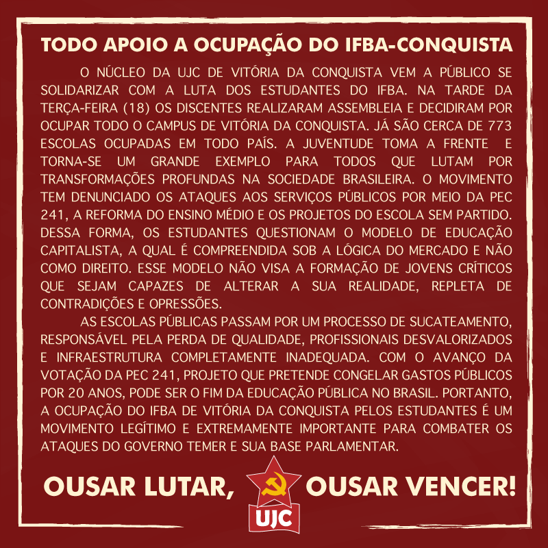 TODO APOIO A OCUPAÇÃO DO IFBA-CONQUISTA