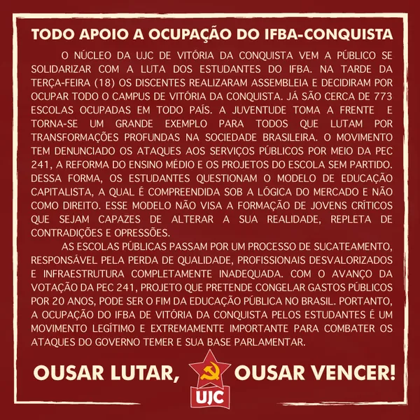 TODO APOIO A OCUPAÇÃO DO IFBA-CONQUISTA