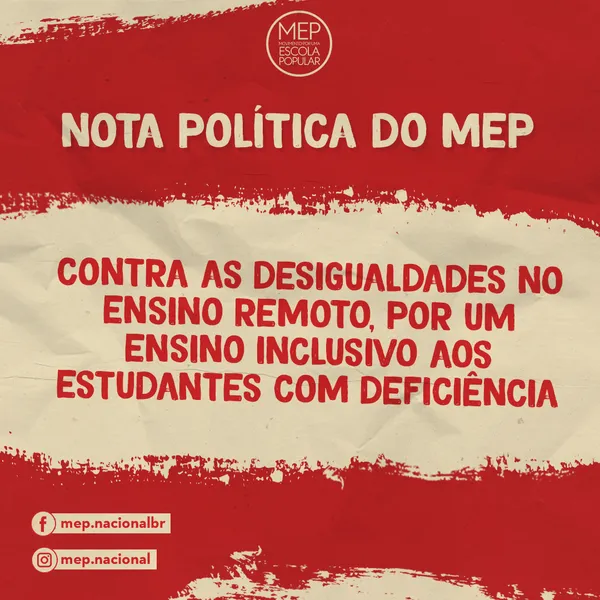 Contra as desigualdades no Ensino Remoto, por um ensino inclusivo aos estudantes com deficiência!